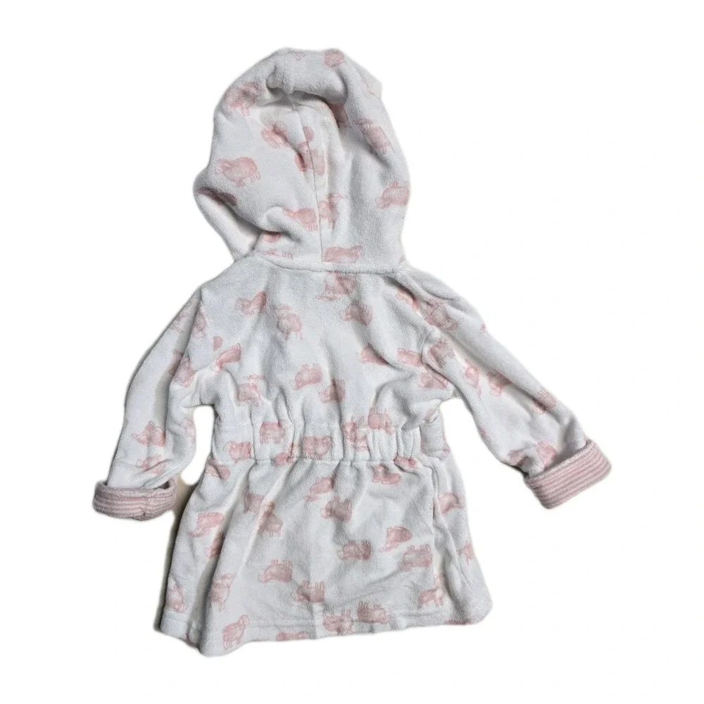 Carter's Baby Hoodie Robe Pink & White Sheep Lamb & Stripes Belt Tie 0-9 Months